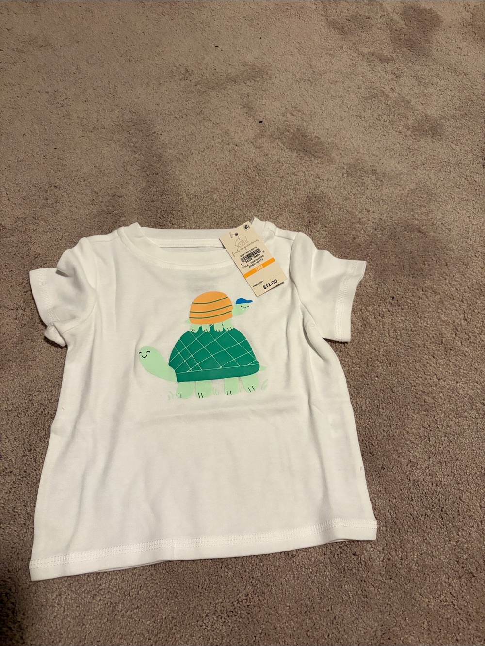 White Kids Tee with Green Turtle Graphic
